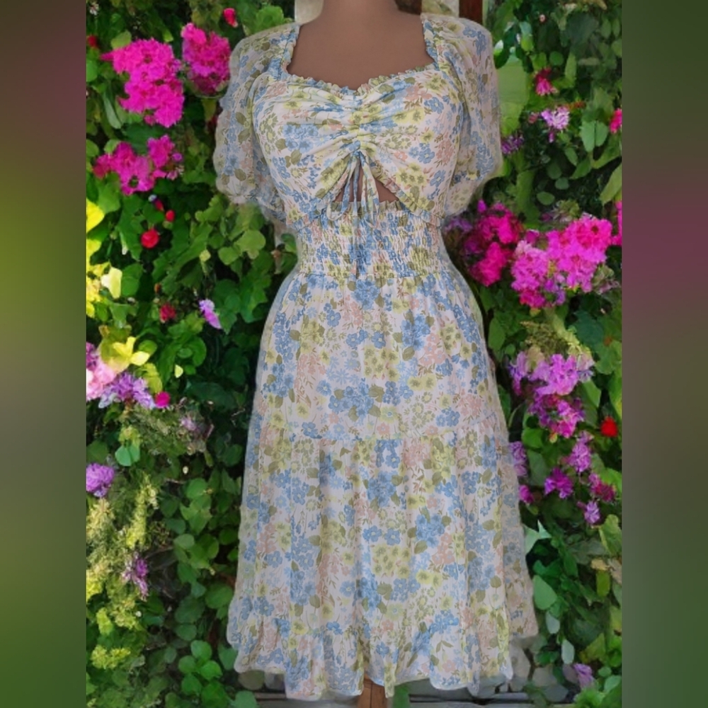 Madden NYC, Blue green pale pink and yellow, size XL, peasant style